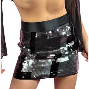 Vintage Y2K 90's Express Sequin Black/Gray Mini Skirt XS